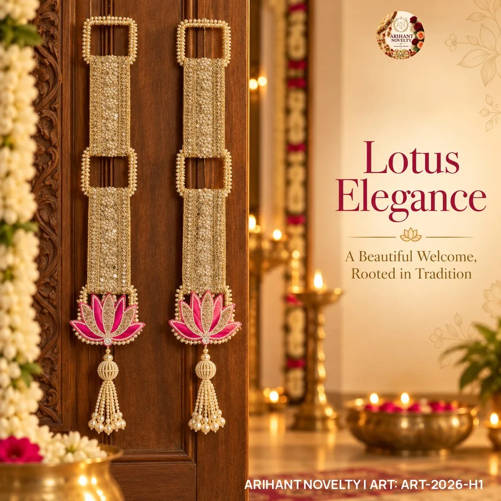 Zari Beaded Lotus Door Hanging Pair – handmade Hangings rakhi from Bikaner by Arihant Novelty
