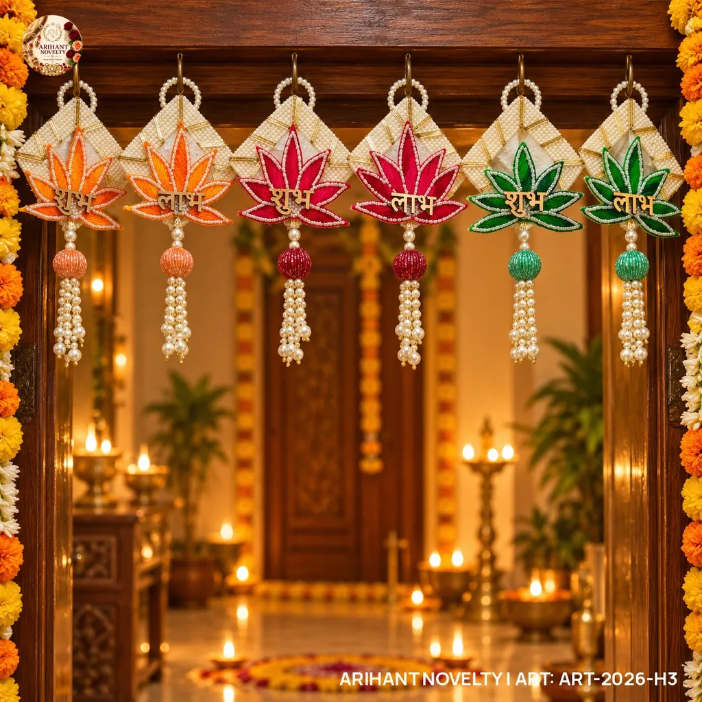 Shubh-Labh Lotus Hanging Pair – handmade Hangings rakhi from Bikaner by Arihant Novelty