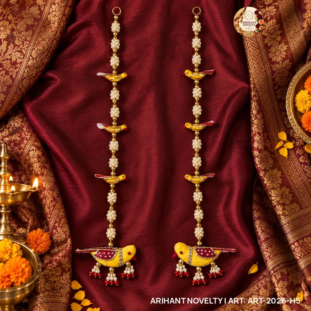 Yellow Bird Pearl Tassel Hanging Pair – handmade Hangings rakhi from Bikaner by Arihant Novelty