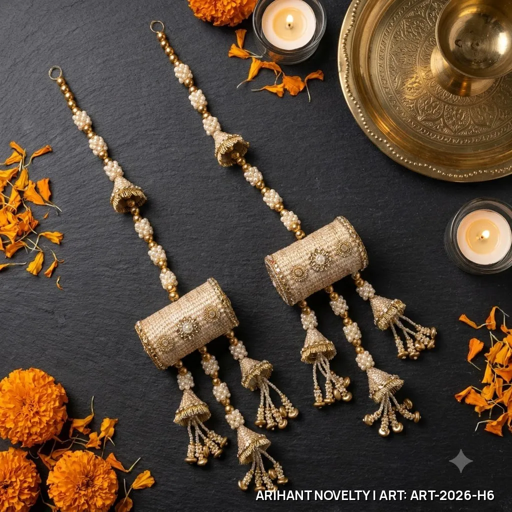 Golden Zari Drum Tassel Hanging Pair – handmade Hangings rakhi from Bikaner by Arihant Novelty