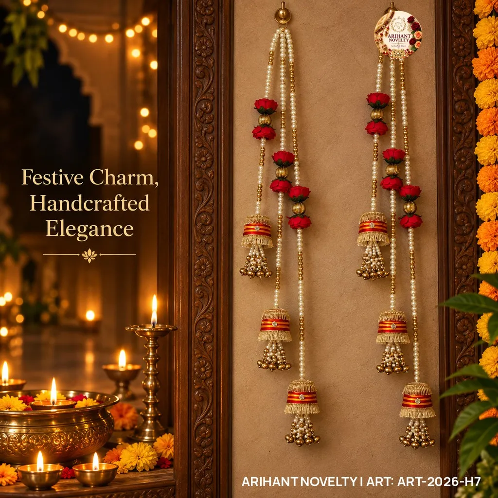 Red Rose Pearl Garland Hanging Pair – handmade Hangings rakhi from Bikaner by Arihant Novelty