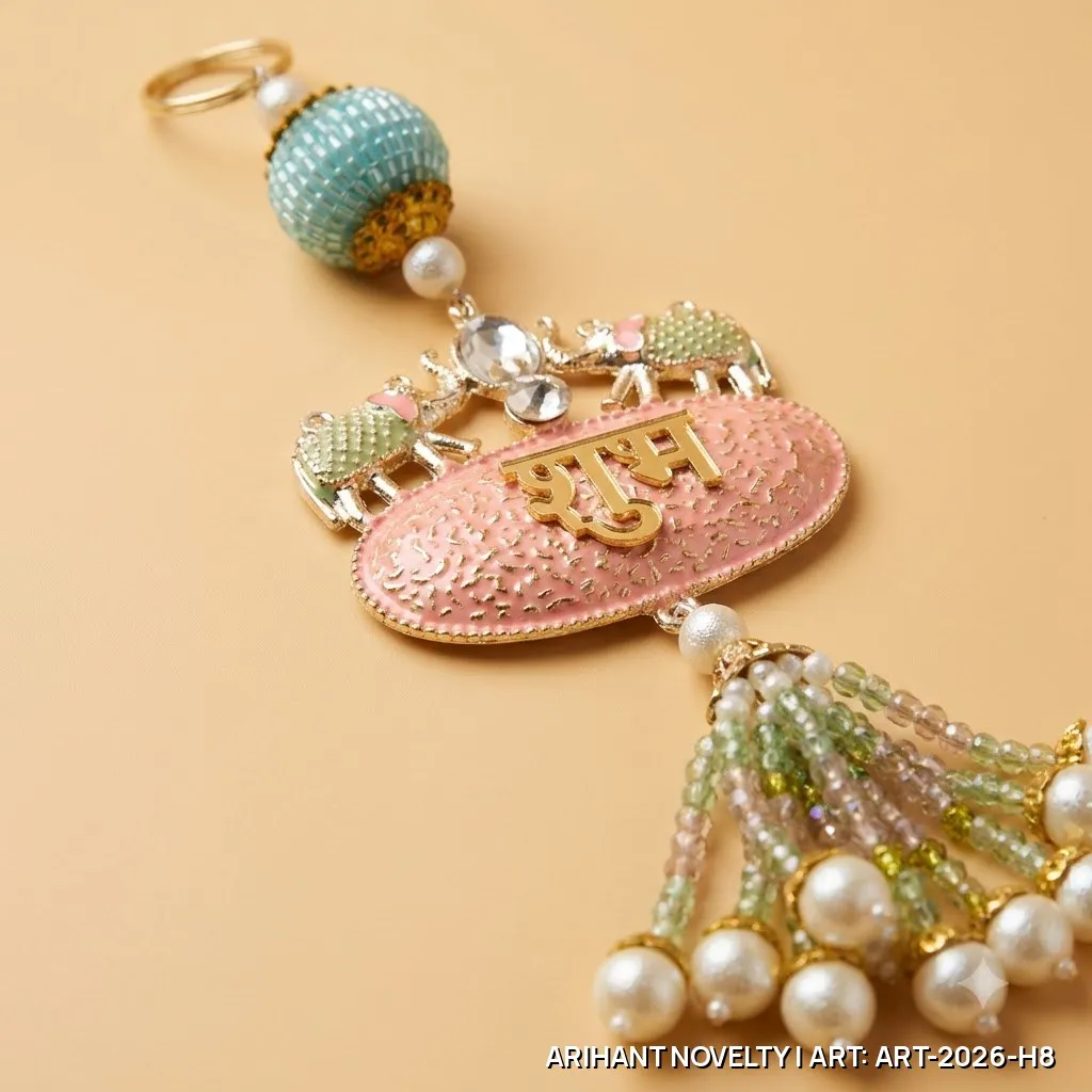 Shubh-Labh Elephant Meenakari Hanging Pair – handmade Hangings rakhi from Bikaner by Arihant Novelty