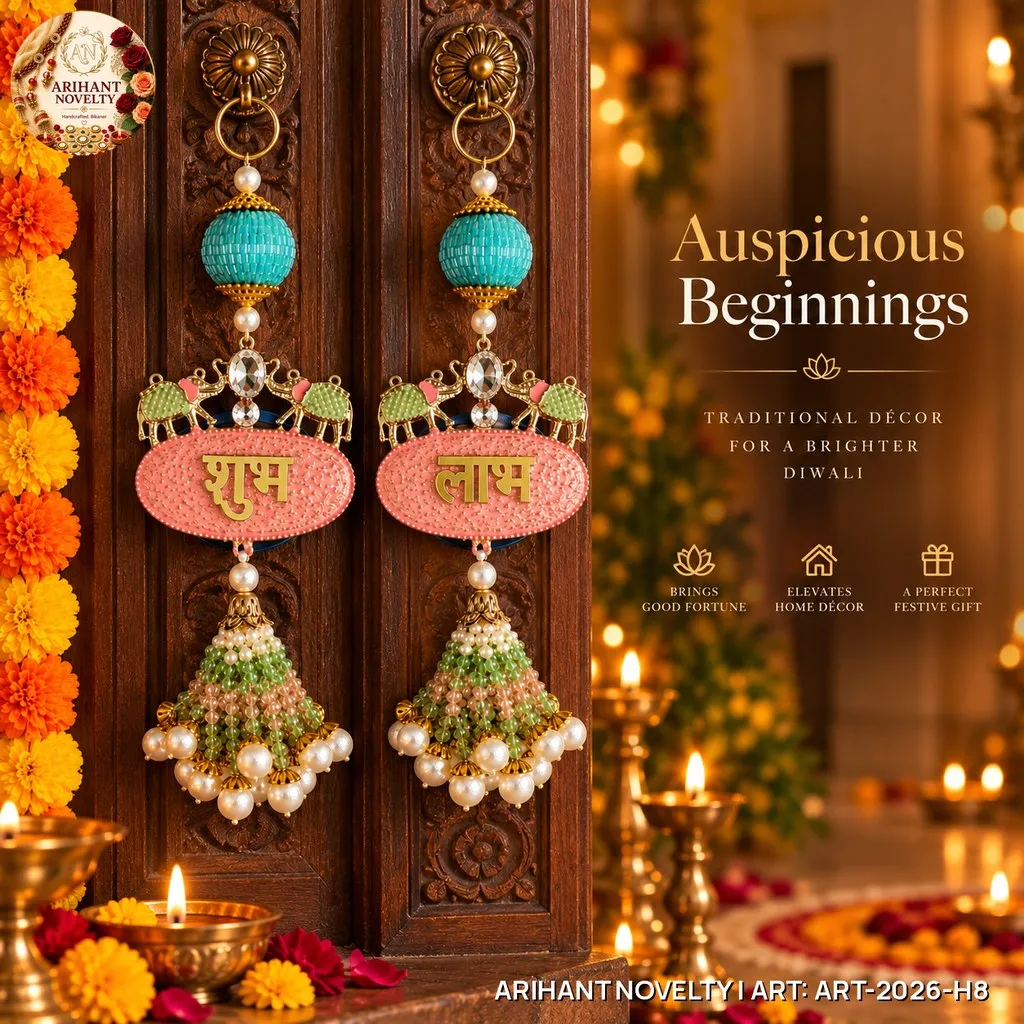 Shubh-Labh Elephant Meenakari Hanging Pair – handmade Hangings rakhi from Bikaner by Arihant Novelty