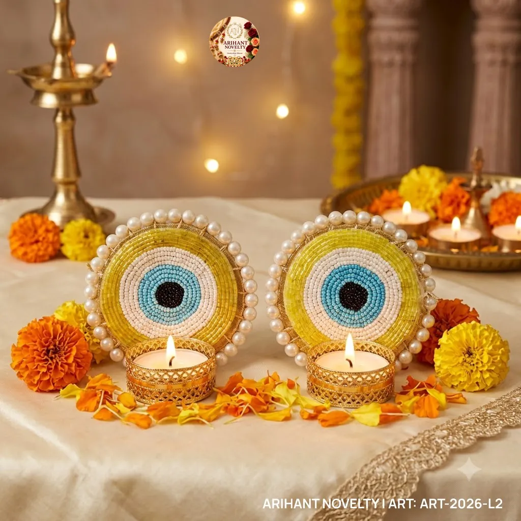 Evil Eye Brass Cup Tea-Light Pair – handmade Tea Light Holder rakhi from Bikaner by Arihant Novelty