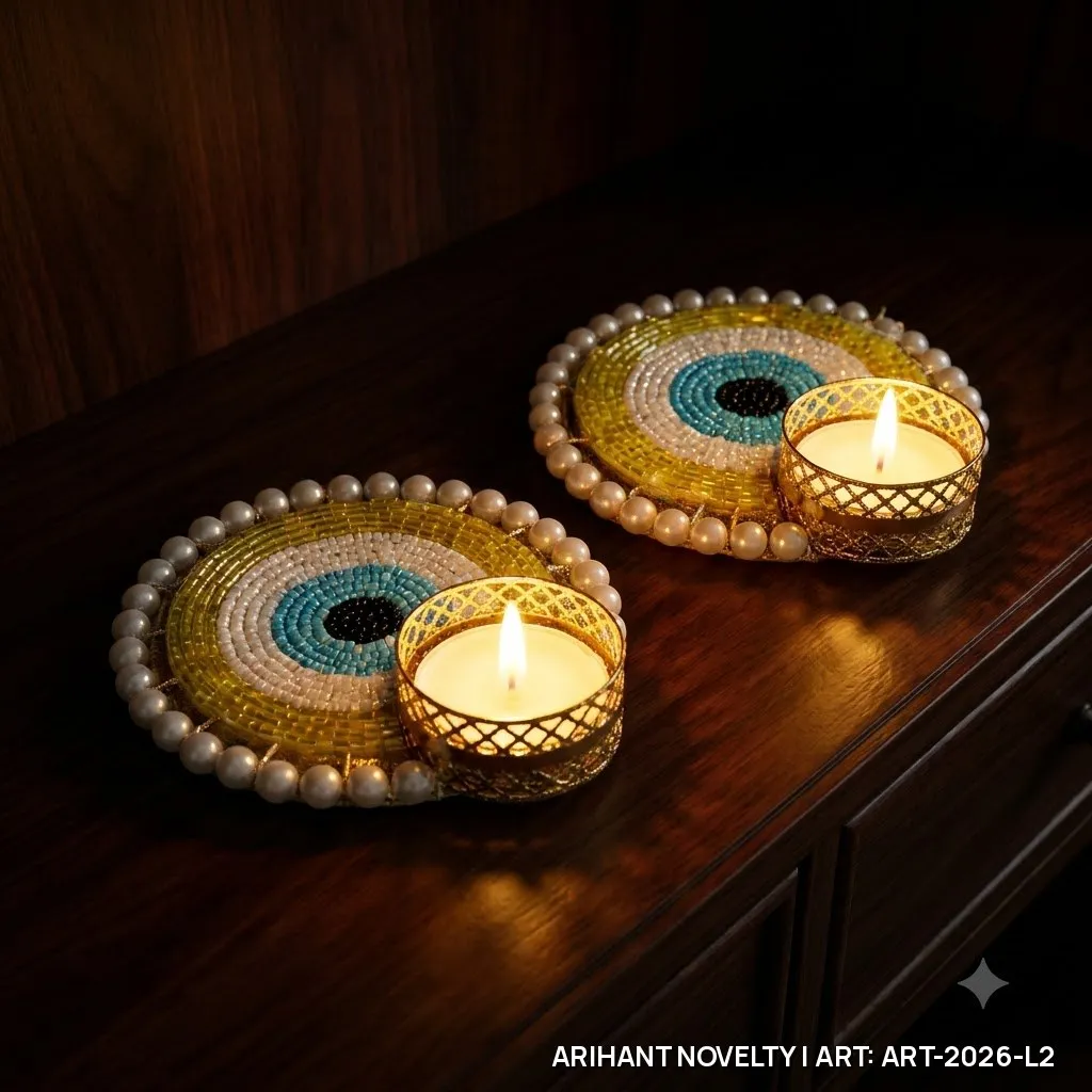 Evil Eye Brass Cup Tea-Light Pair – handmade Tea Light Holder rakhi from Bikaner by Arihant Novelty