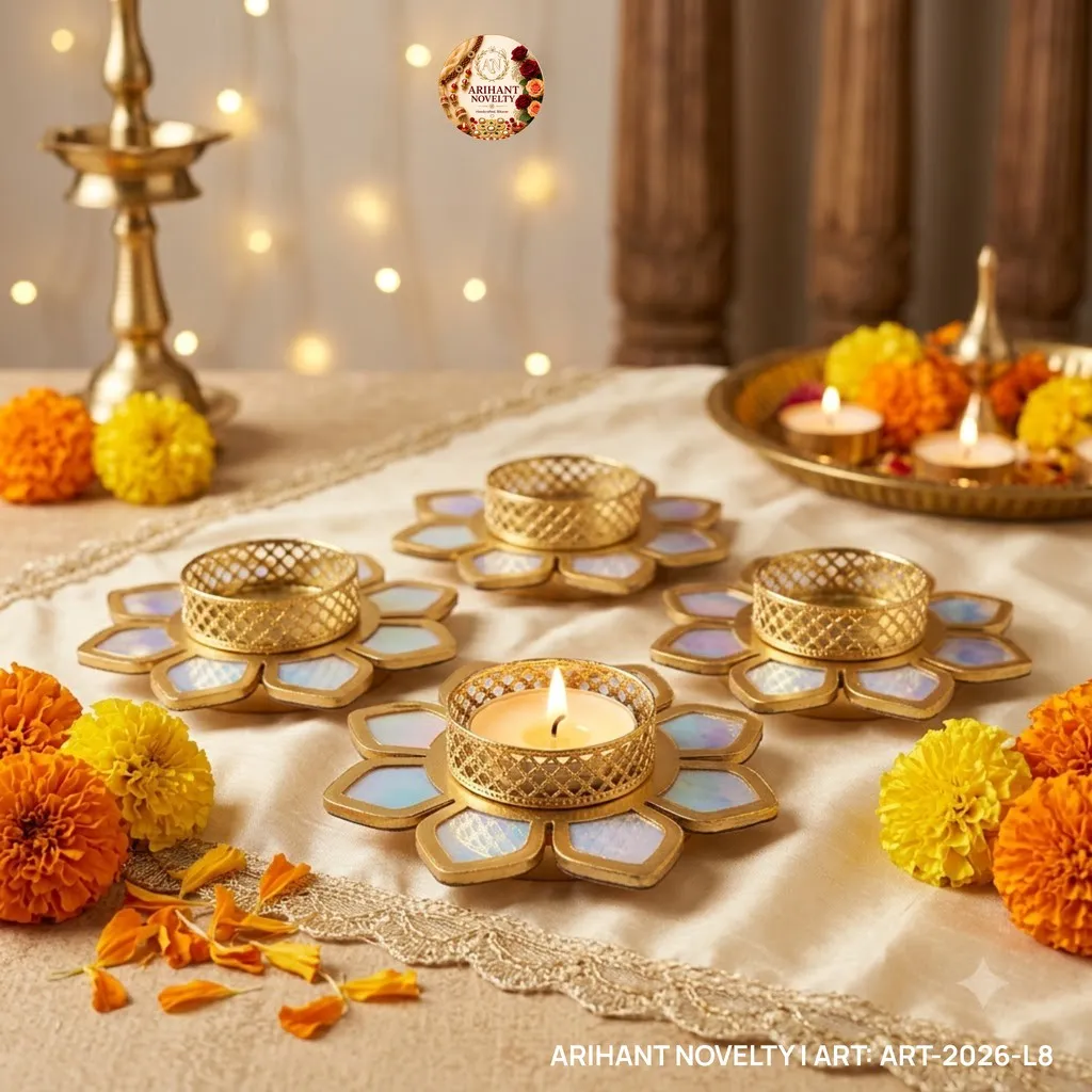 Iridescent Petal Tea-Light Holder Set of 4 – handmade Tea Light Holder rakhi from Bikaner by Arihant Novelty