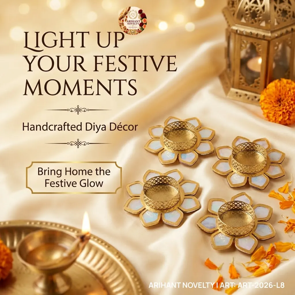 Iridescent Petal Tea-Light Holder Set of 4 – handmade Tea Light Holder rakhi from Bikaner by Arihant Novelty