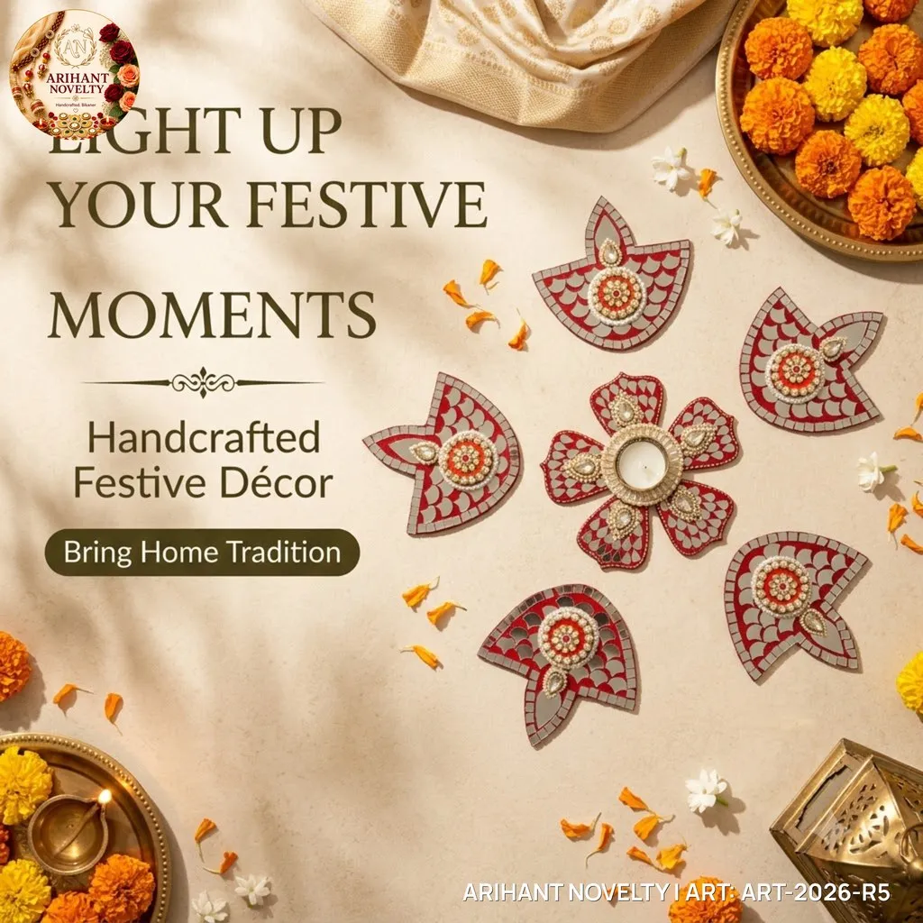 Red Lippan Mirror Rangoli Set – handmade Rangoli rakhi from Bikaner by Arihant Novelty