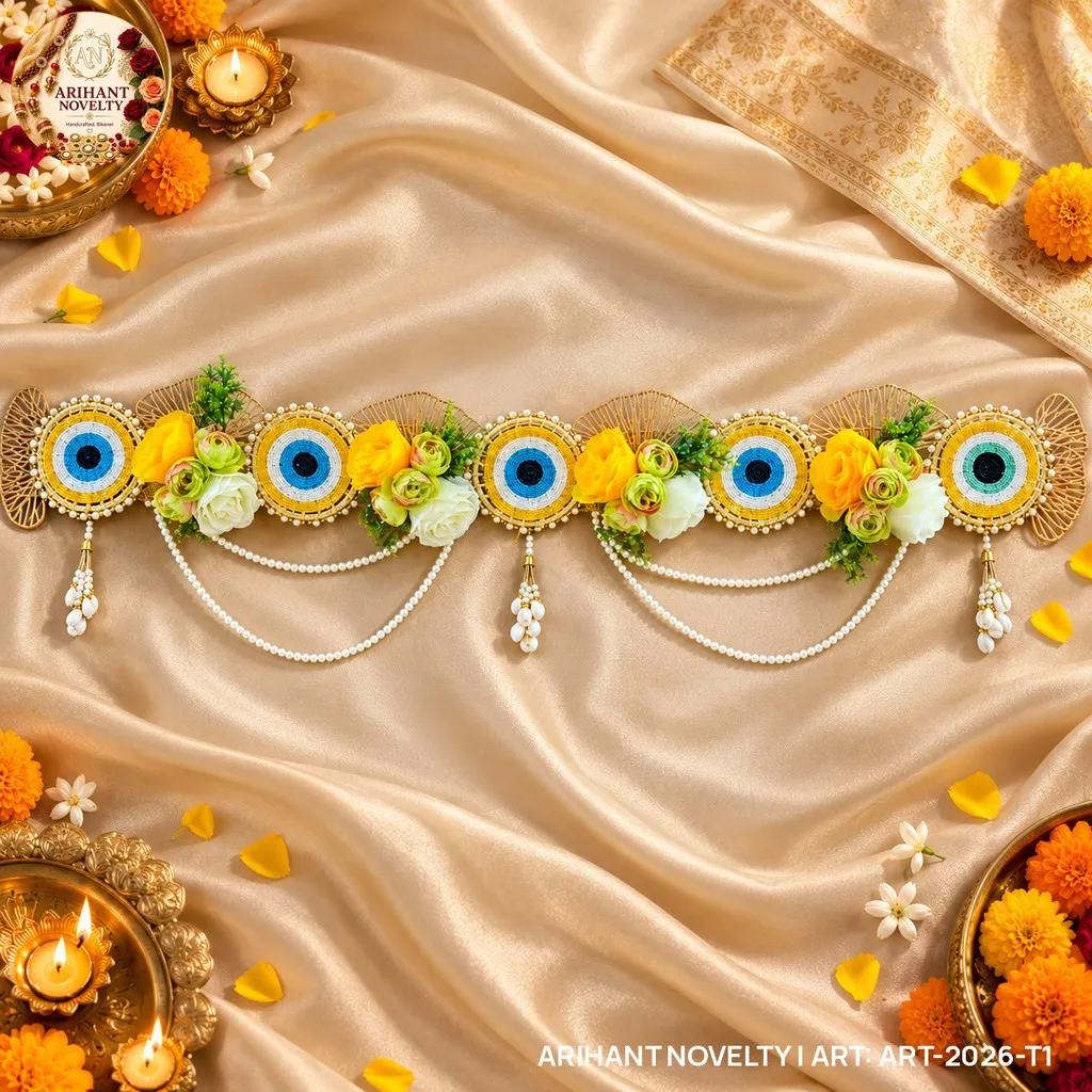 Marigold & Evil Eye Pearl Toran – handmade Toran rakhi from Bikaner by Arihant Novelty