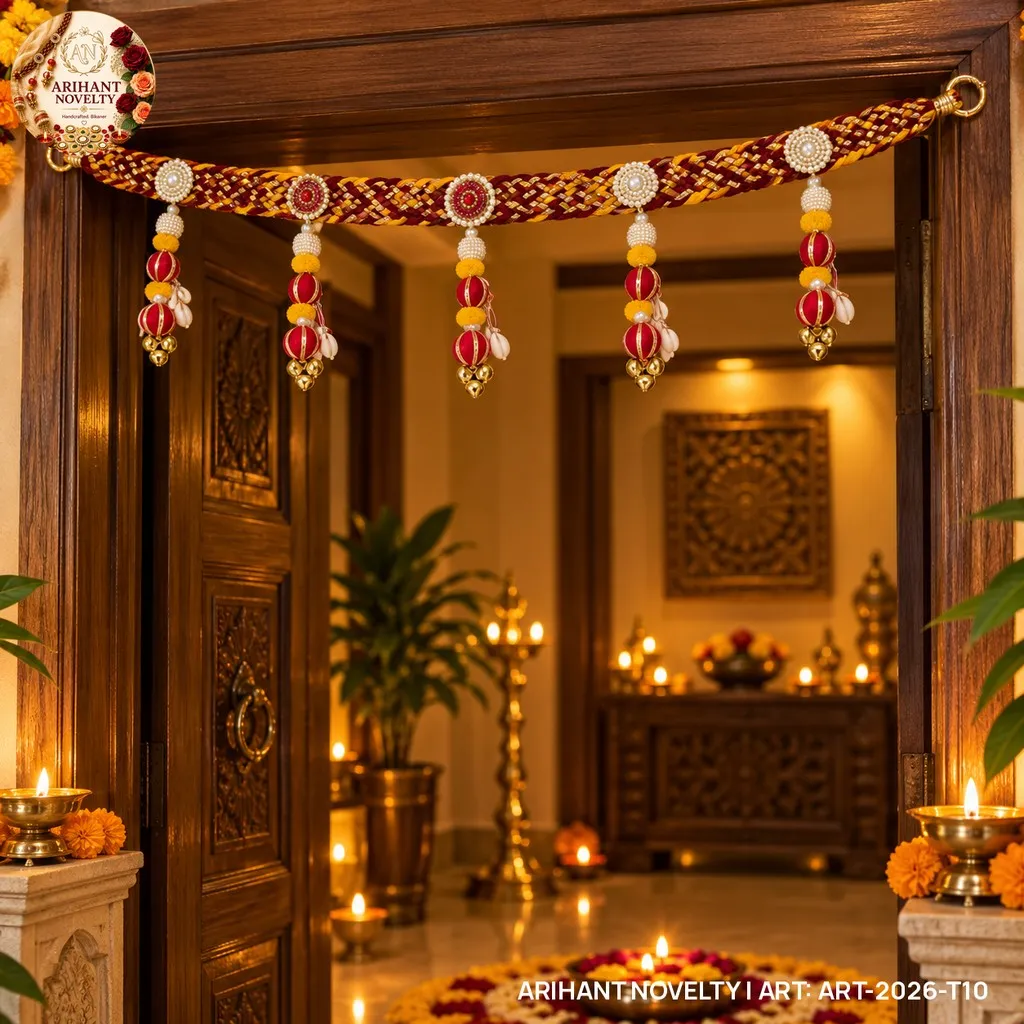 Braided Rope Toran with Mirror Medallions – handmade Toran rakhi from Bikaner by Arihant Novelty