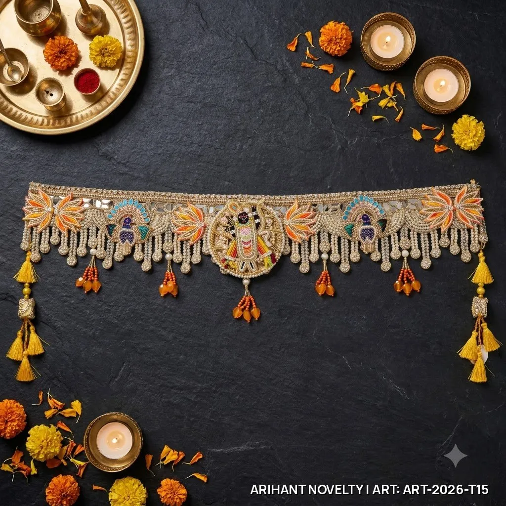 Krishna Peacock Marigold Toran – handmade Toran rakhi from Bikaner by Arihant Novelty