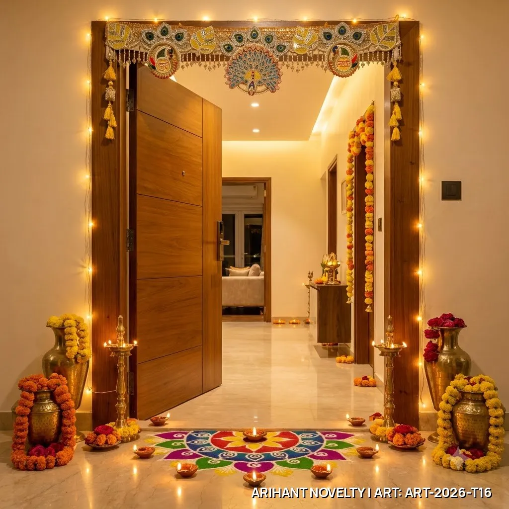 Peacock Shubh-Labh Mango Leaf Toran – handmade Toran rakhi from Bikaner by Arihant Novelty