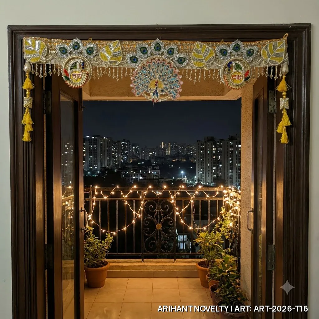 Peacock Shubh-Labh Mango Leaf Toran – handmade Toran rakhi from Bikaner by Arihant Novelty